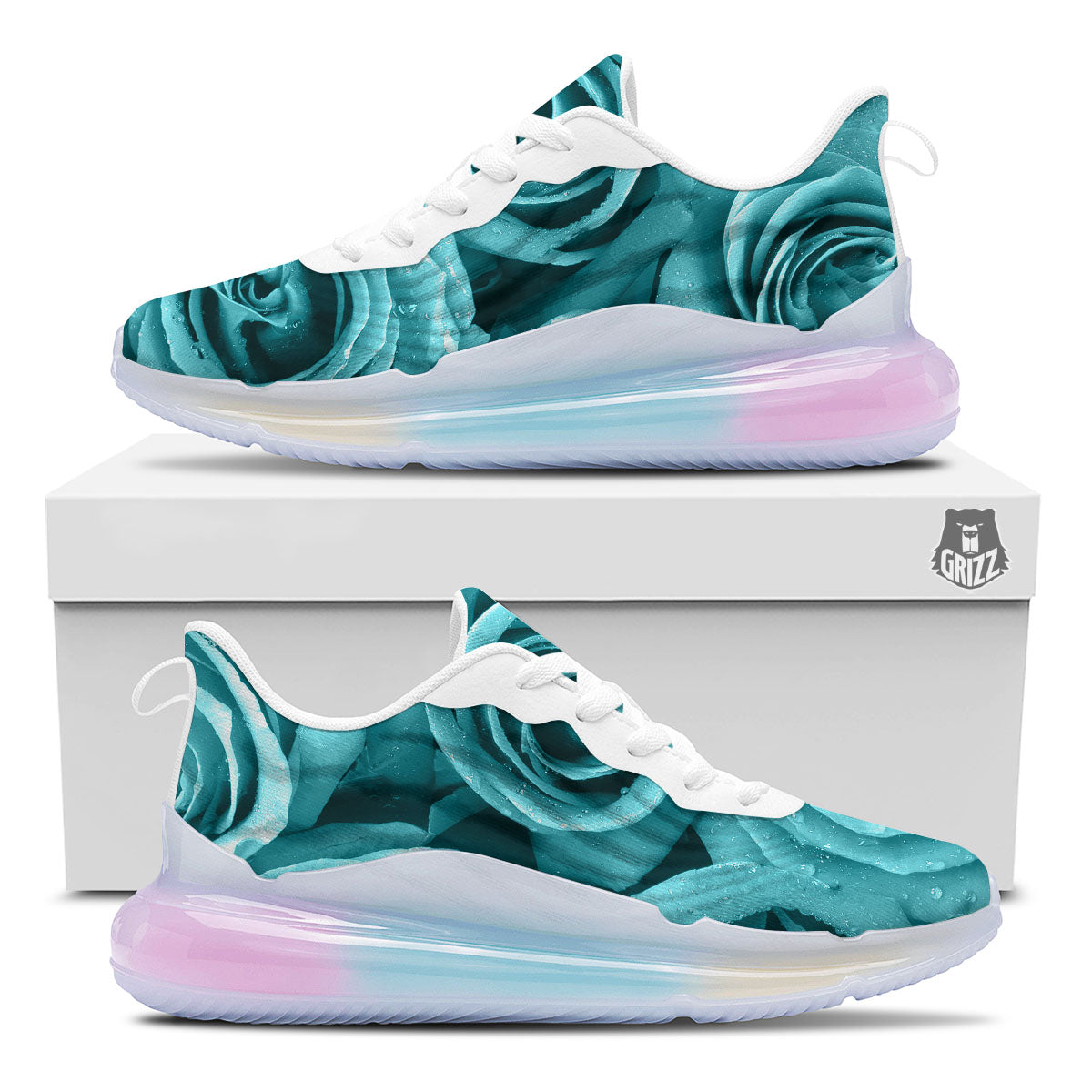 Flower Turquoise Rose Print Running Sneakers-grizzshop