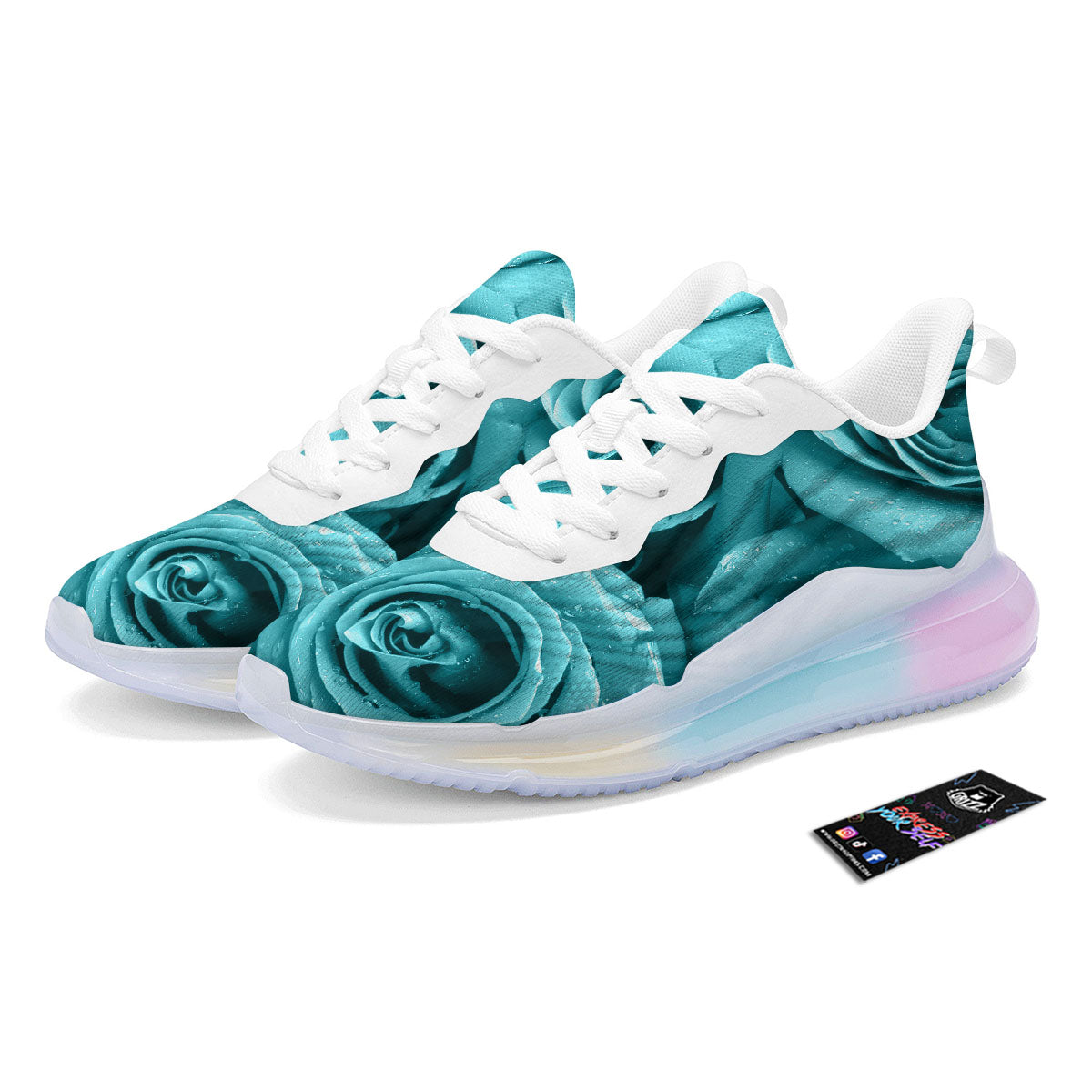 Flower Turquoise Rose Print Running Sneakers-grizzshop