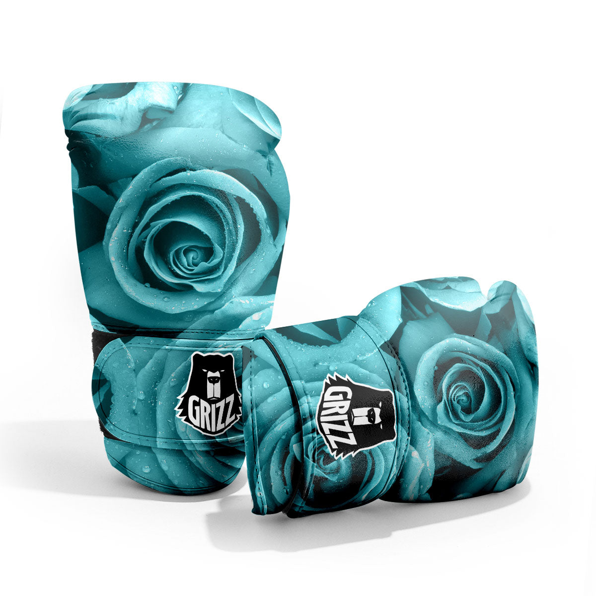 Flower Turquoise Rose Print Sparring Gloves-grizzshop