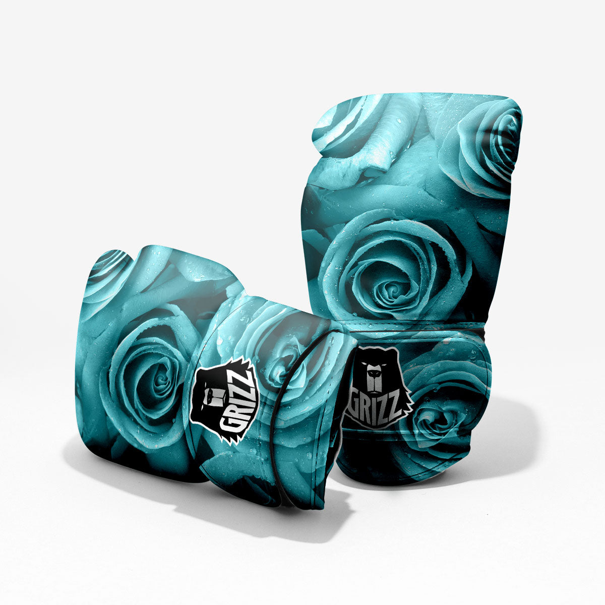 Flower Turquoise Rose Print Sparring Gloves-grizzshop