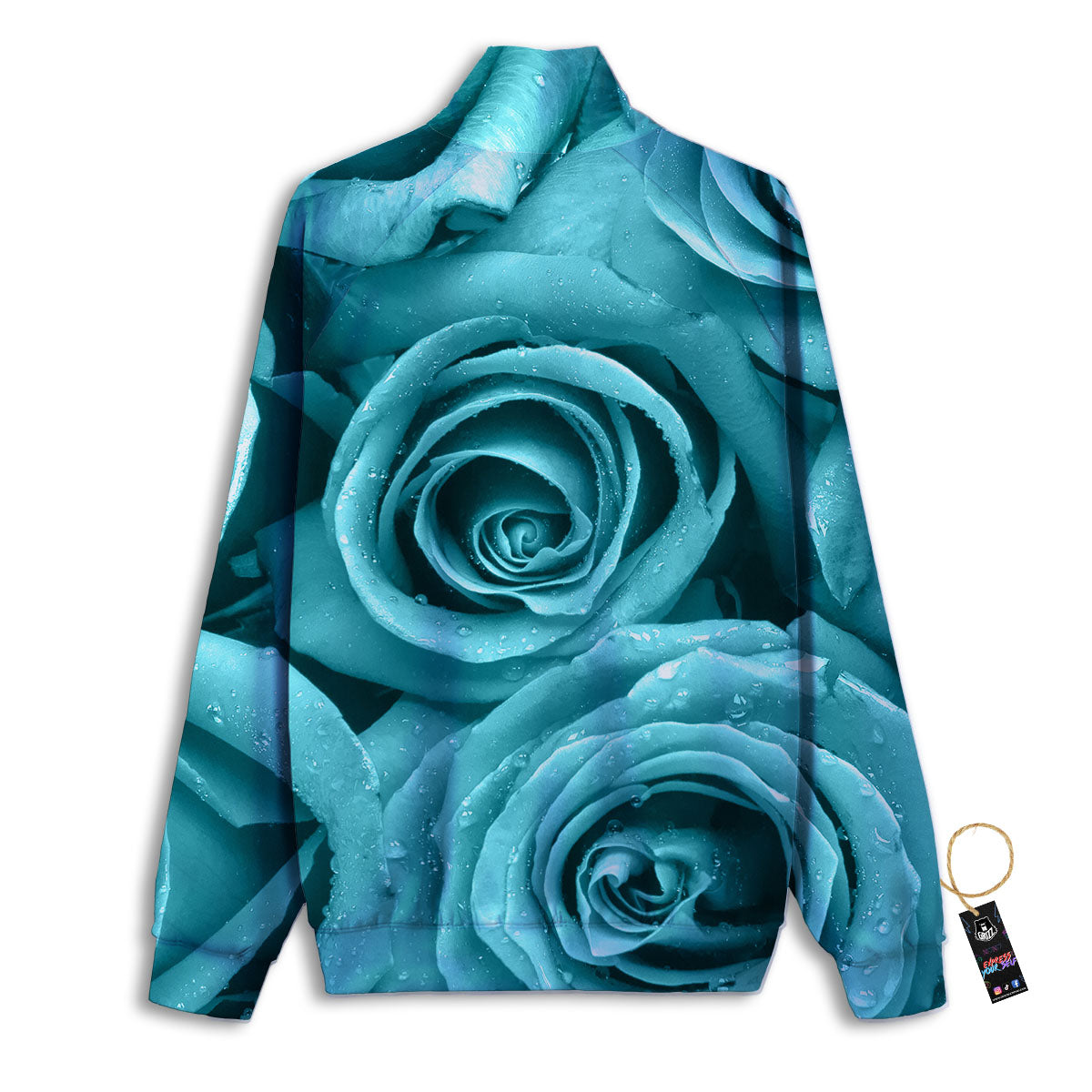 Flower Turquoise Rose Print Track Jacket-grizzshop