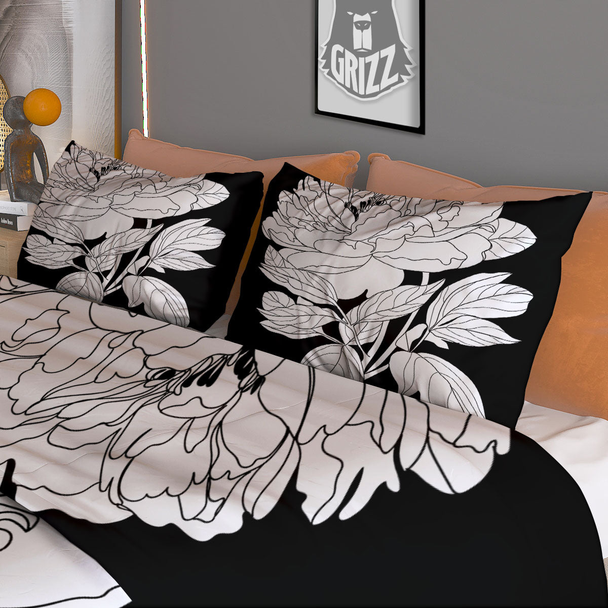 Flower White And Black Print Duvet Cover Bedding Set-grizzshop