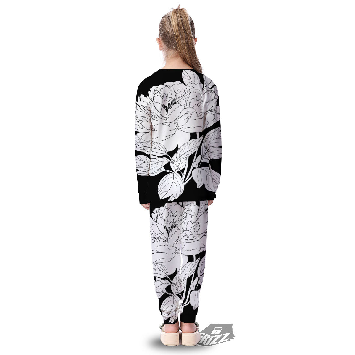 Flower White And Black Print Kid's Pajamas-grizzshop