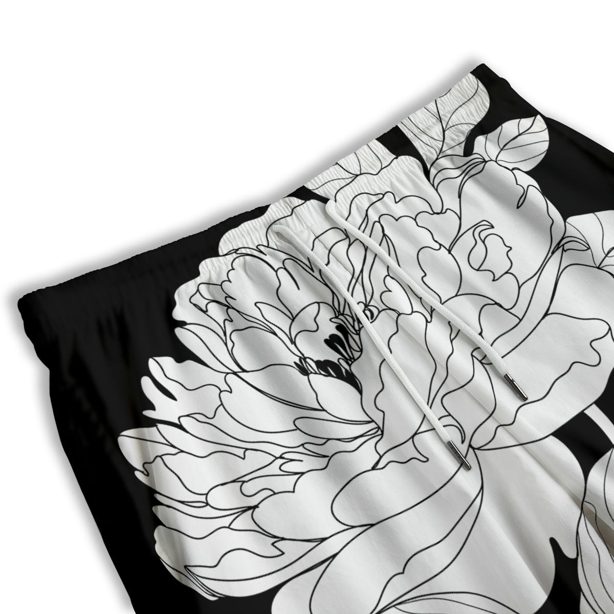 Flower White And Black Print Men's Athletic Shorts-grizzshop