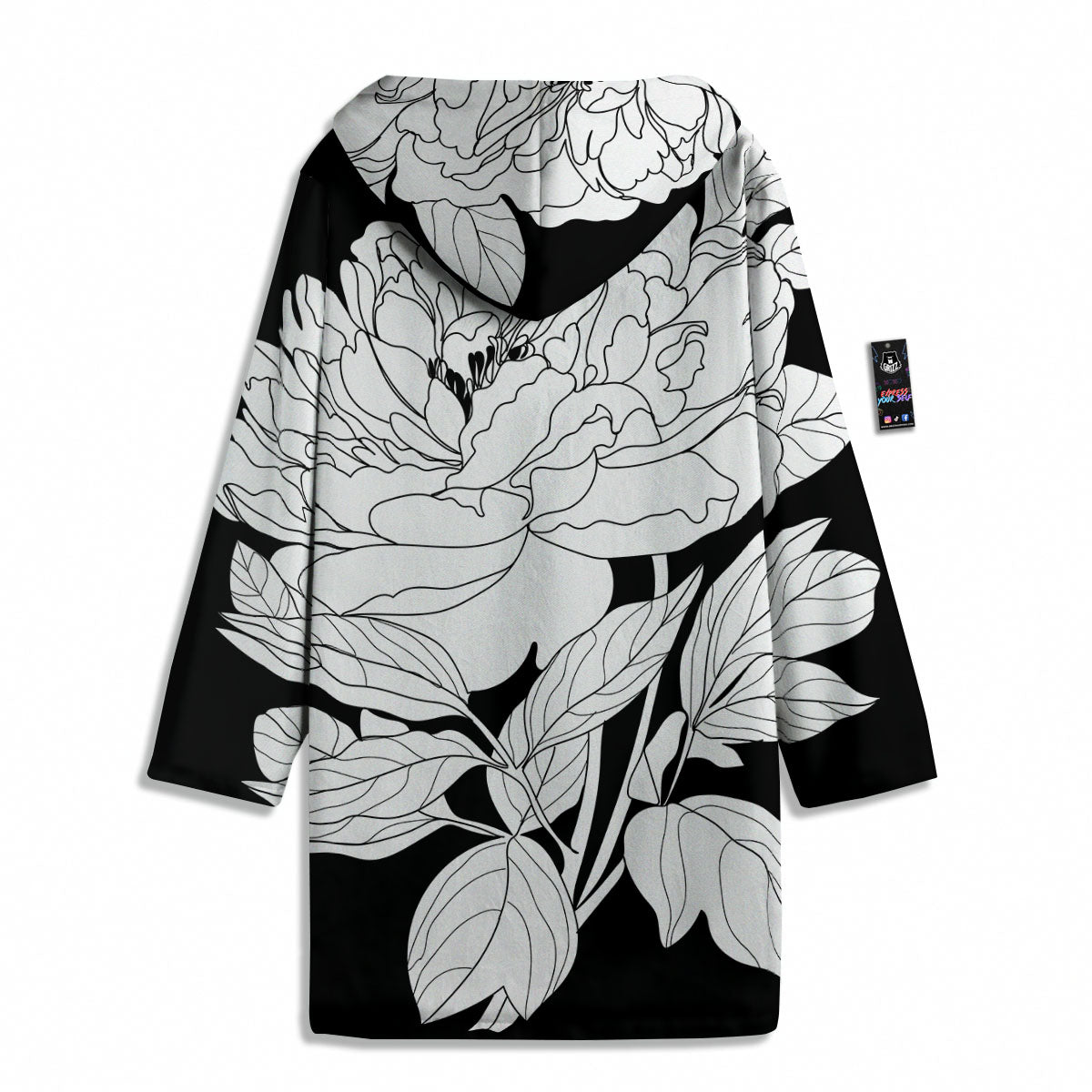 Flower White And Black Print Men's Windbreaker Jacket-grizzshop
