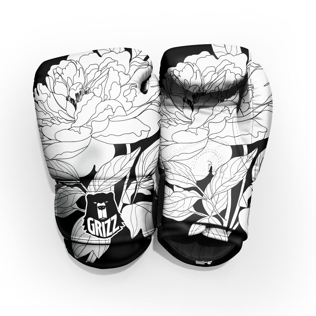 Flower White And Black Print Sparring Gloves-grizzshop