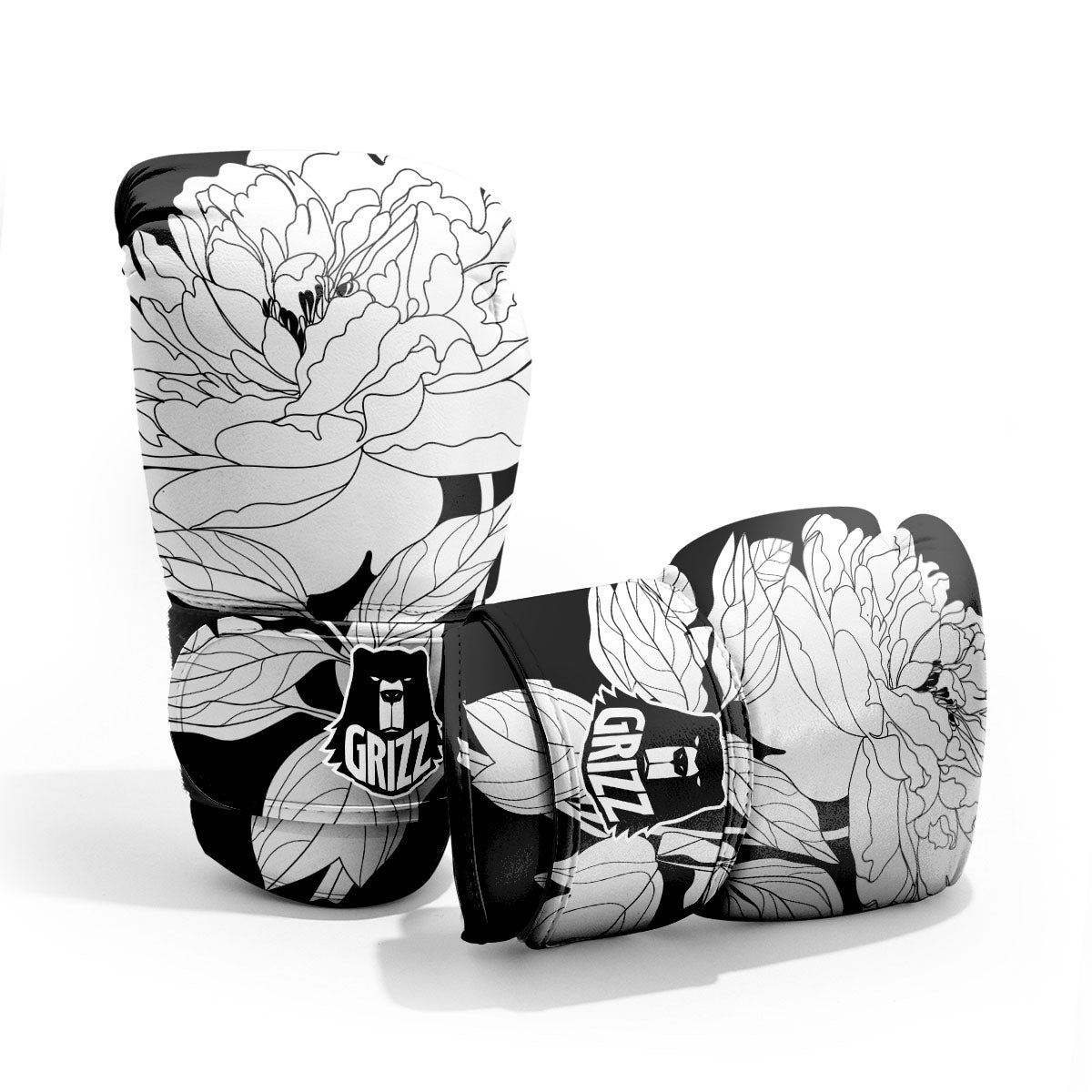 Flower White And Black Print Sparring Gloves-grizzshop