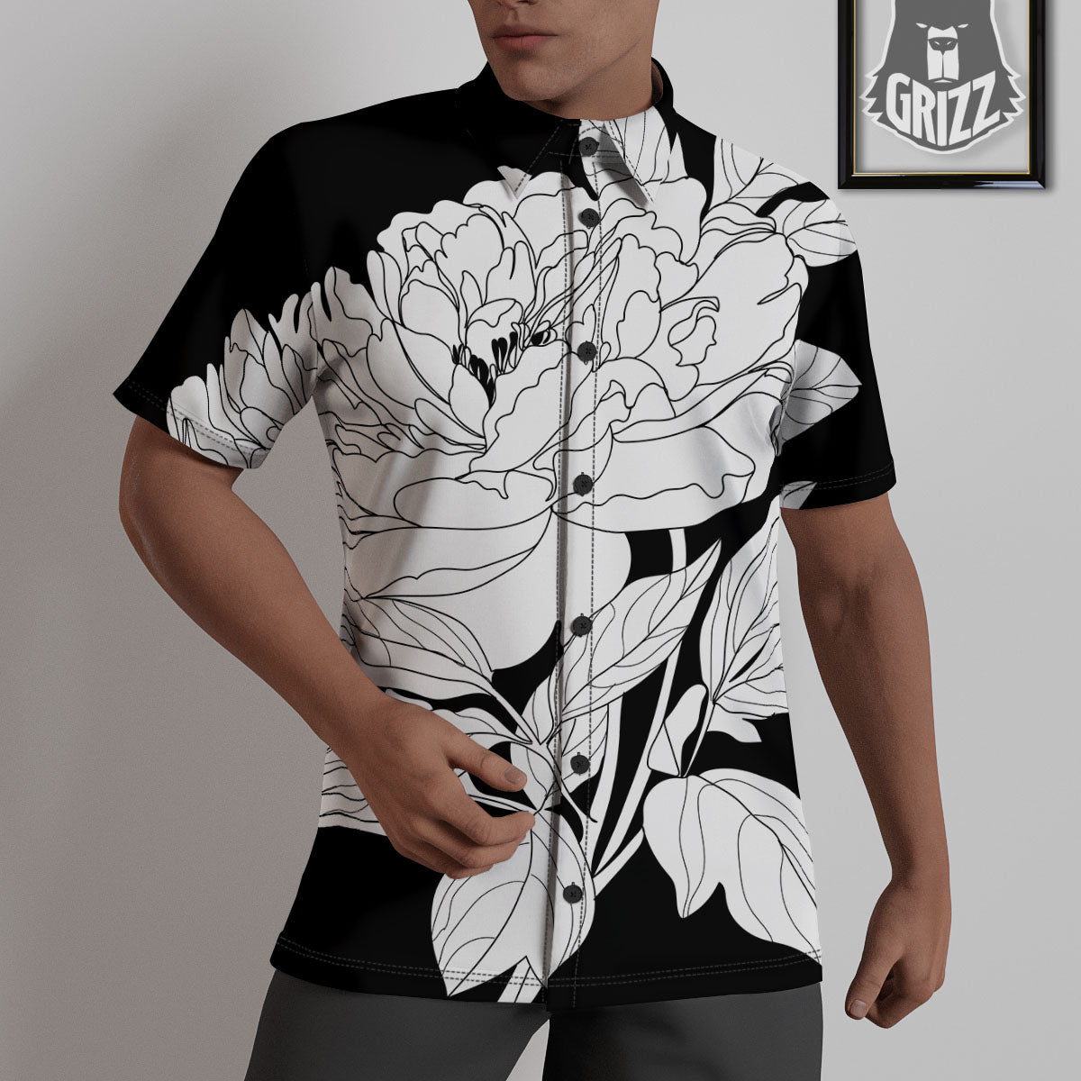 Flower White And Black Print Untucked Shirts-grizzshop