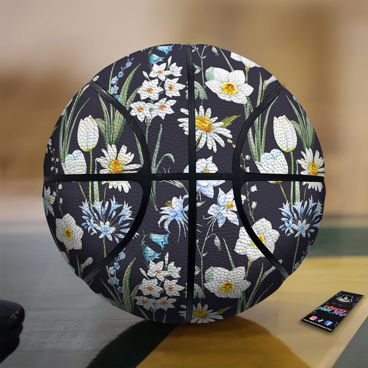 Flower White Daffodil Print Pattern Basketball