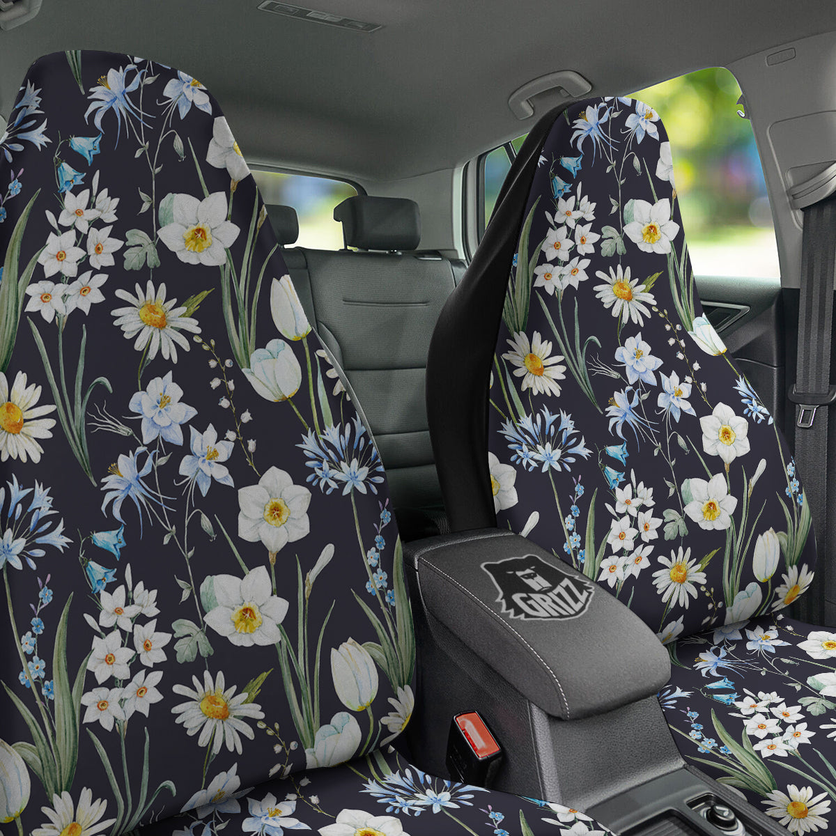 Flower White Daffodil Print Pattern Car Seat Covers-grizzshop