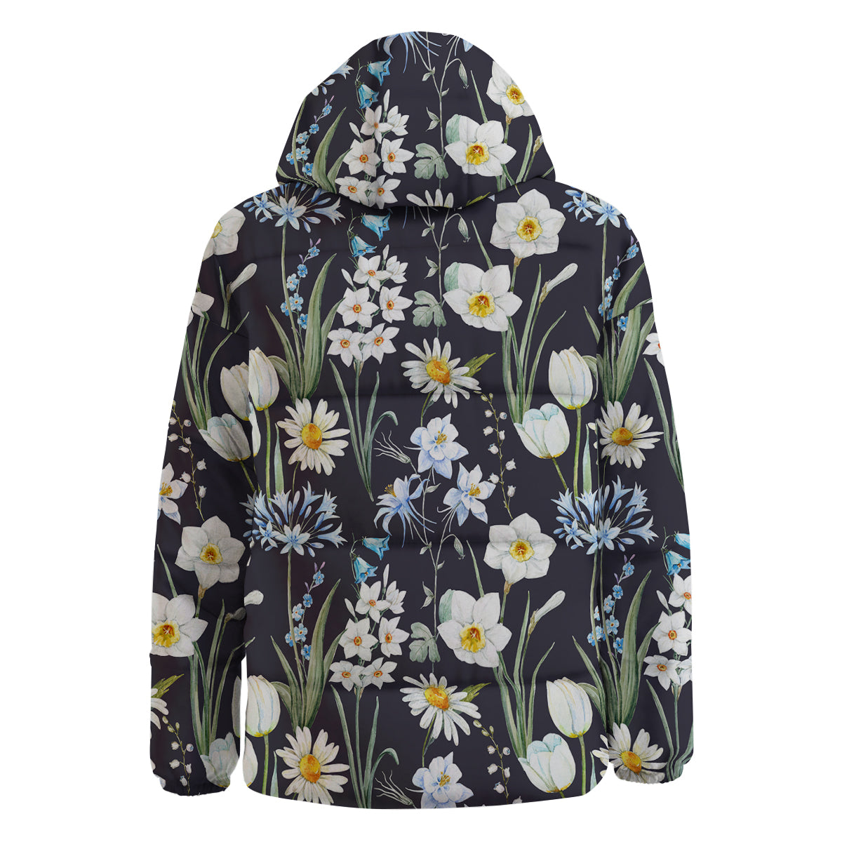 Flower White Daffodil Print Pattern Down Jacket-grizzshop