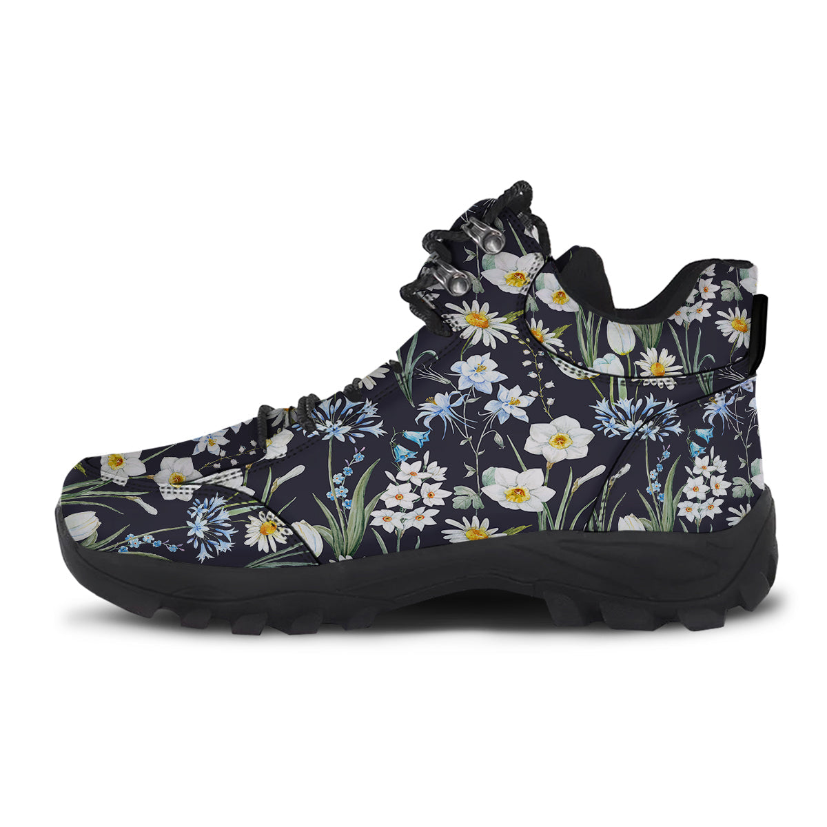Flower White Daffodil Print Pattern Hiking Shoes-grizzshop