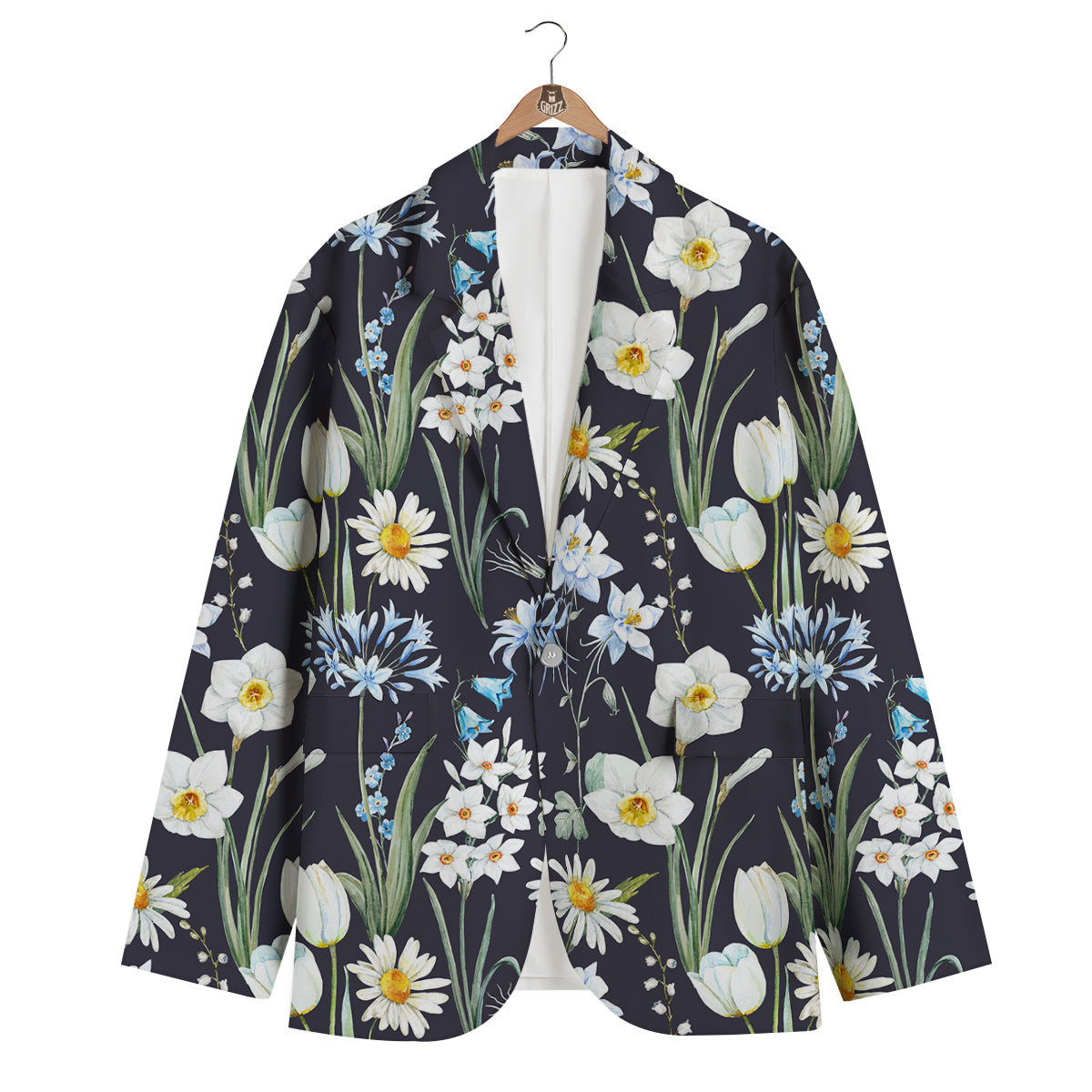Flower White Daffodil Print Pattern Men's Blazer-grizzshop