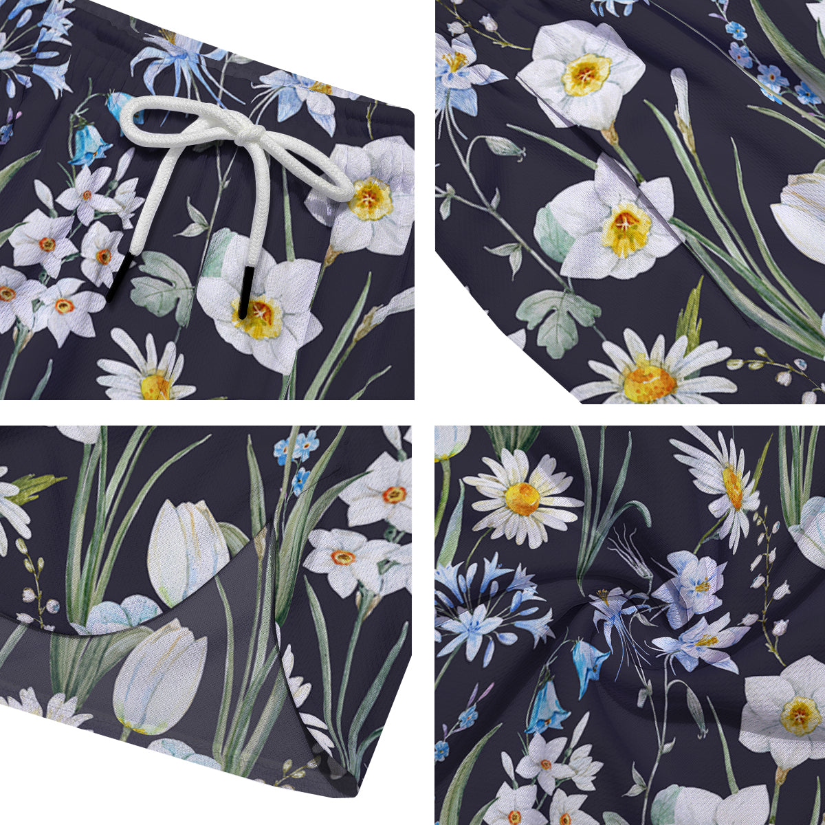Flower White Daffodil Print Pattern Men's Running Shorts-grizzshop