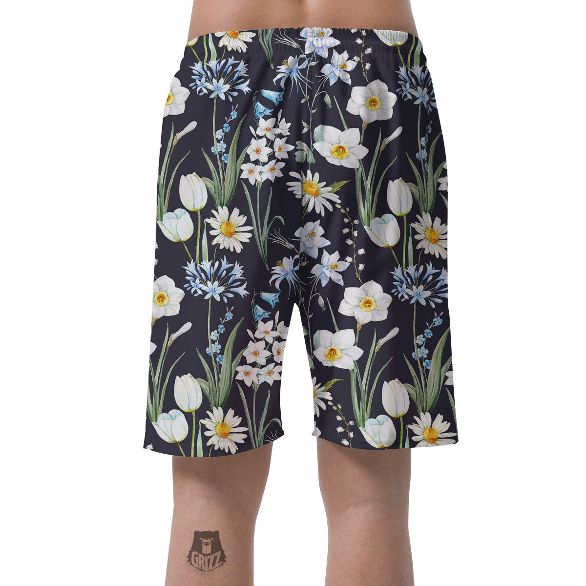 Flower White Daffodil Print Pattern Men's Shorts-grizzshop