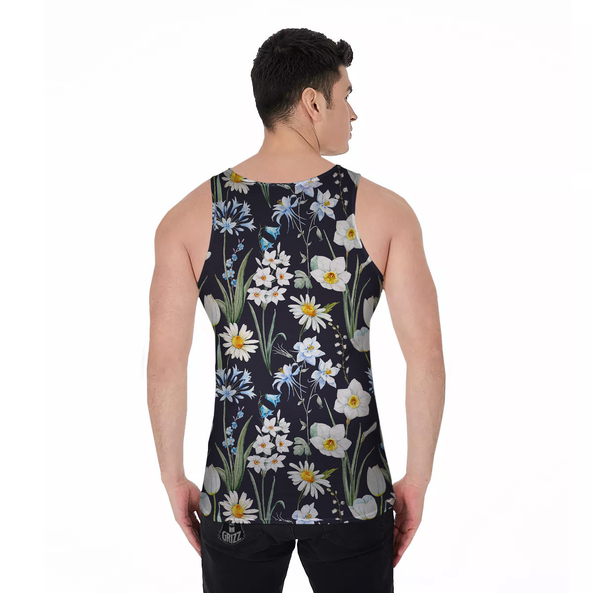 Flower White Daffodil Print Pattern Men's Tank Top-grizzshop