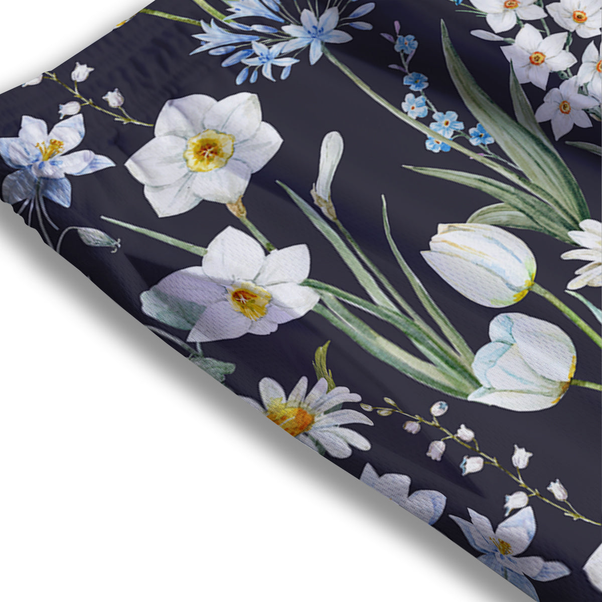 Flower White Daffodil Print Pattern Mesh Shorts-grizzshop