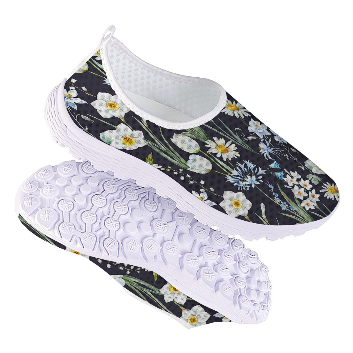 Flower White Daffodil Print Pattern Nurse Shoes-grizzshop