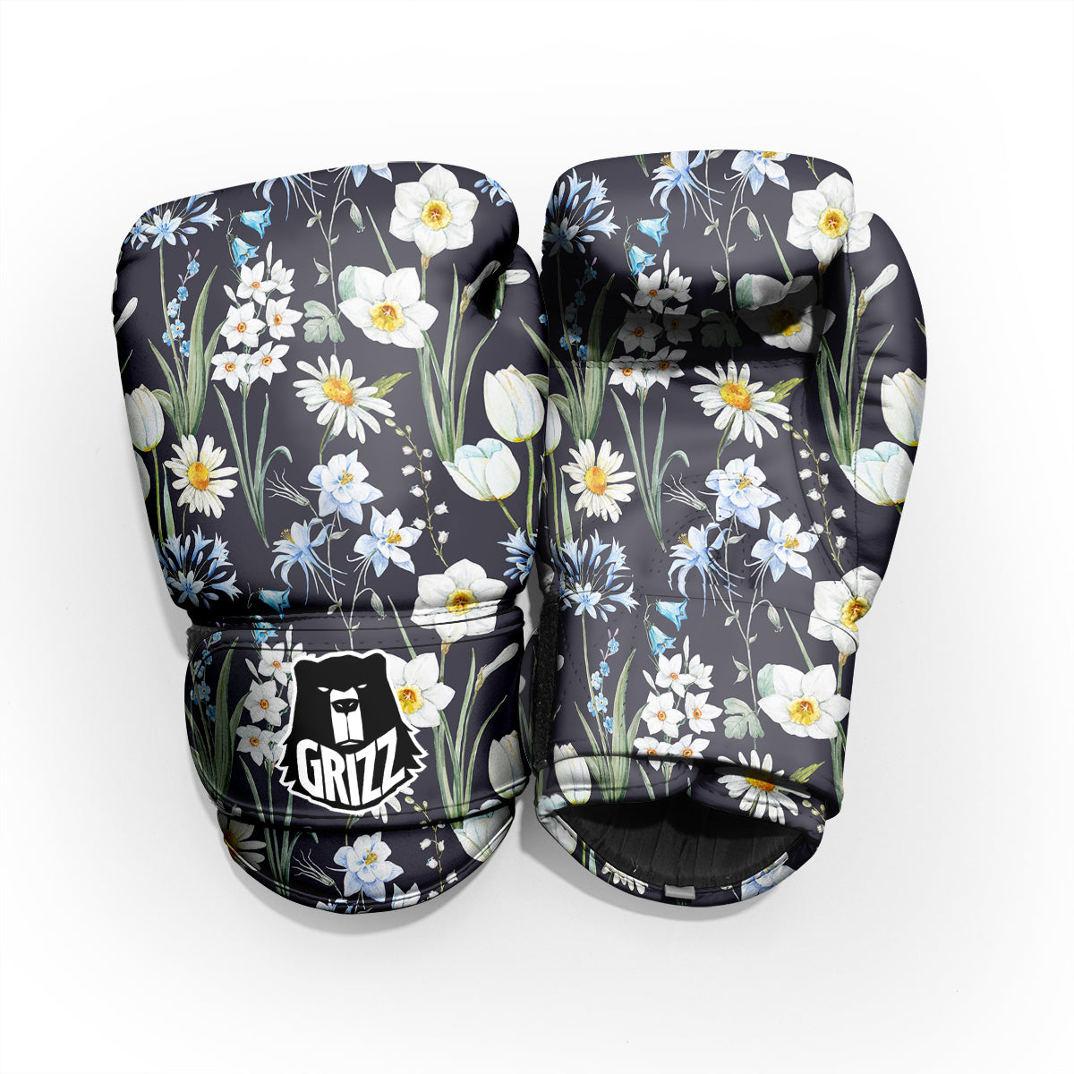 Flower White Daffodil Print Pattern Sparring Gloves-grizzshop