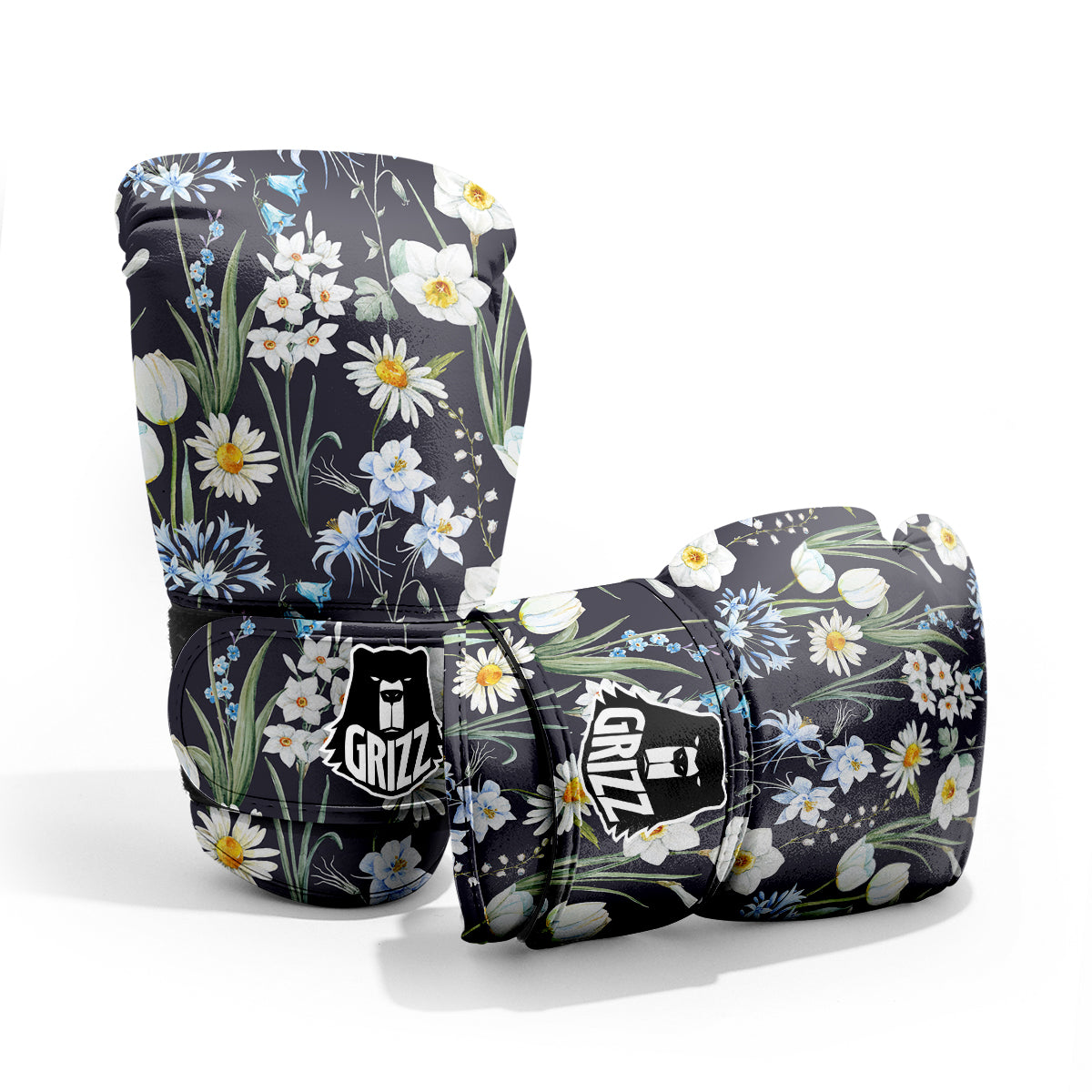 Flower White Daffodil Print Pattern Sparring Gloves-grizzshop