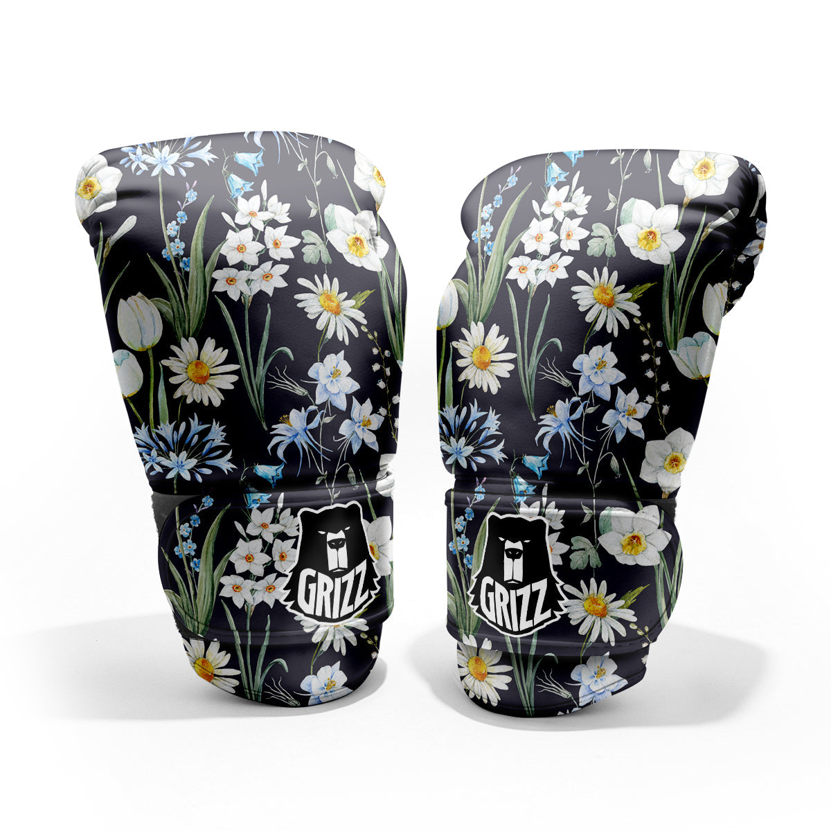 Flower White Daffodil Print Pattern Sparring Gloves-grizzshop