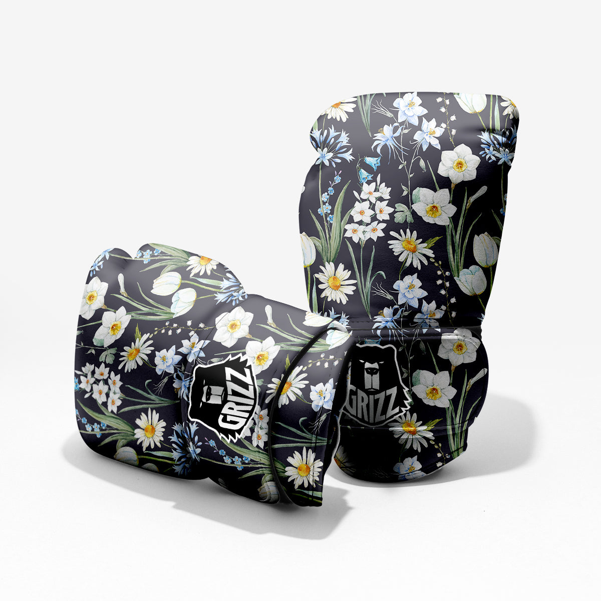 Flower White Daffodil Print Pattern Sparring Gloves-grizzshop