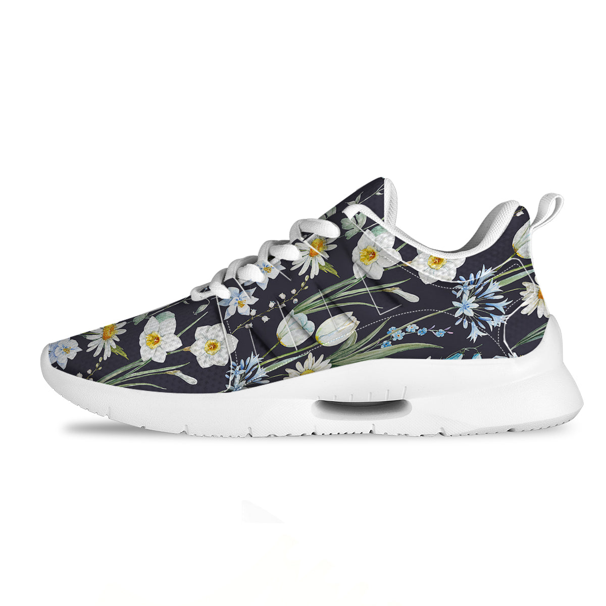 Flower White Daffodil Print Pattern Tennis Shoes-grizzshop