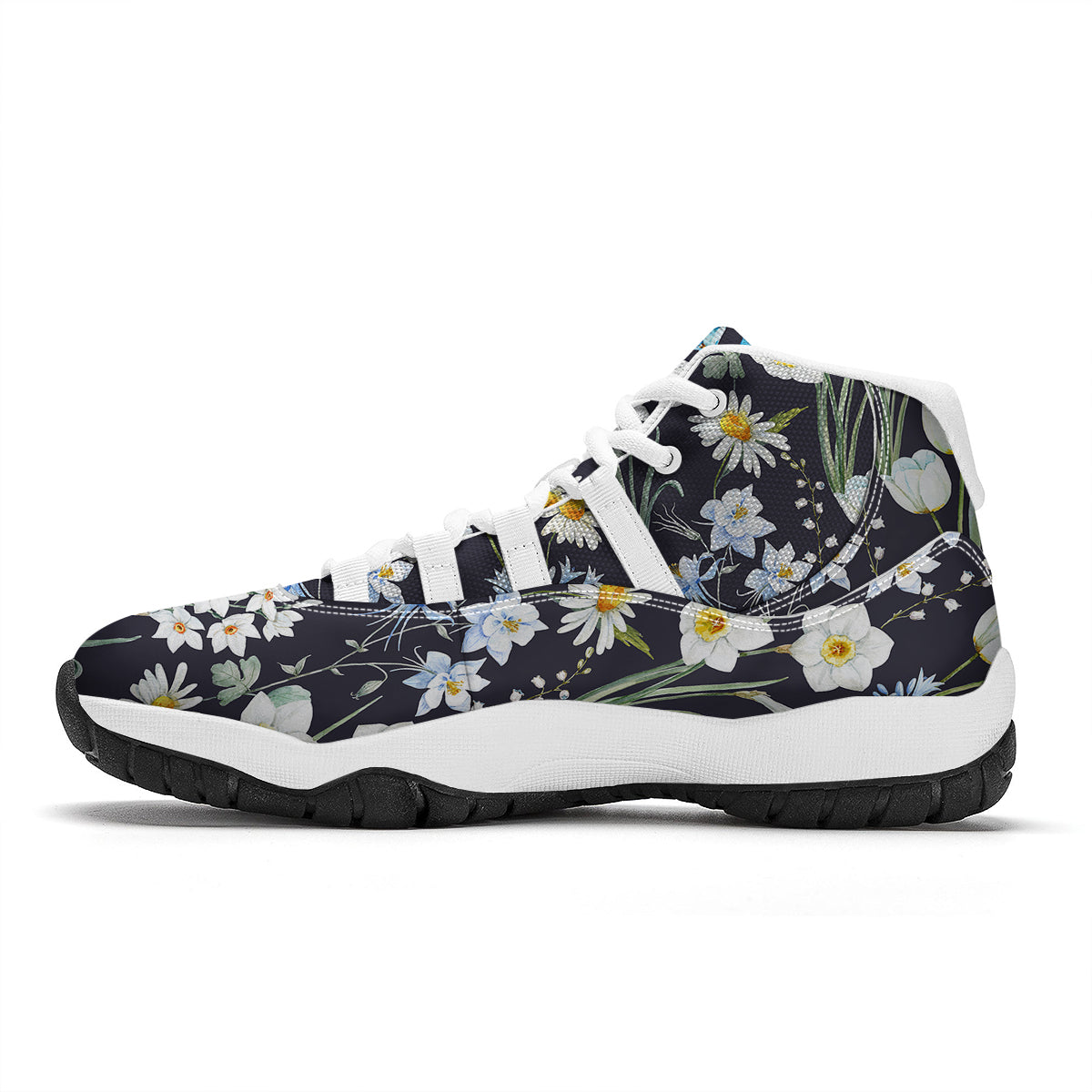 Flower White Daffodil Print Pattern White Bball Shoes-grizzshop