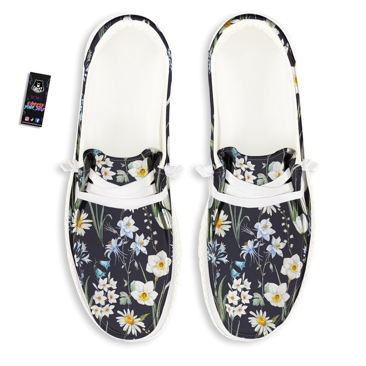 Flower White Daffodil Print Pattern White Loafers-grizzshop