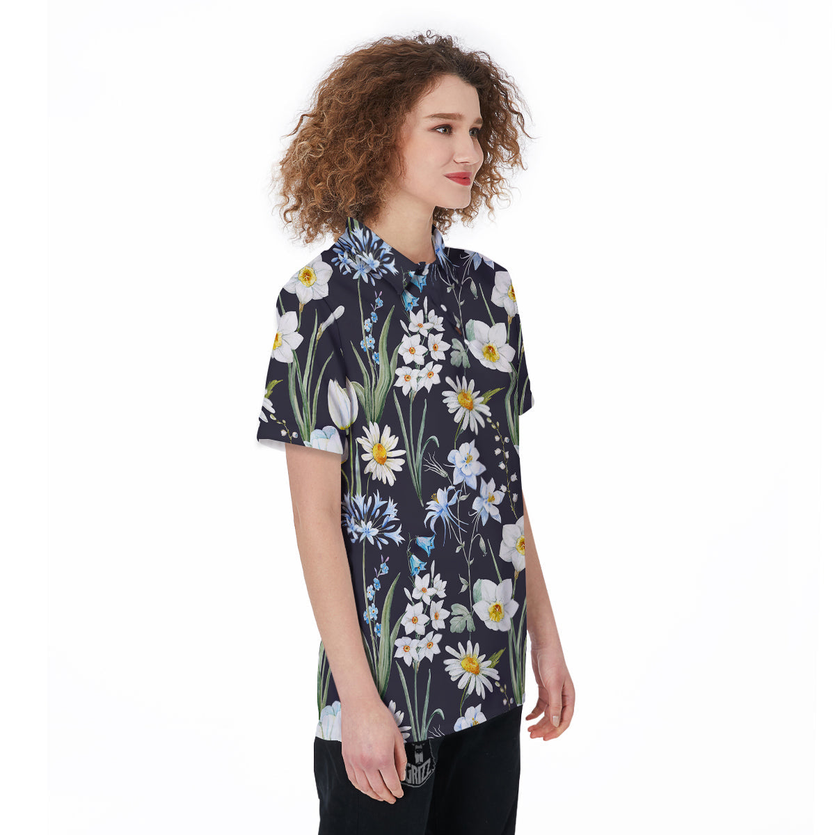 Flower White Daffodil Print Pattern Women's Golf Shirts-grizzshop