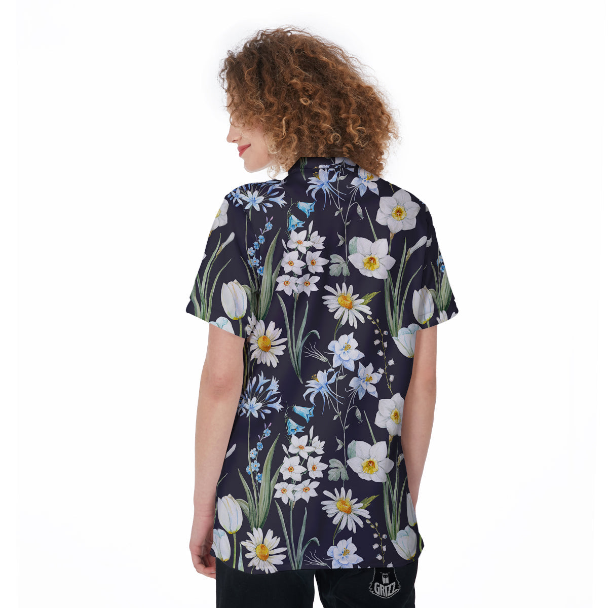 Flower White Daffodil Print Pattern Women's Golf Shirts-grizzshop