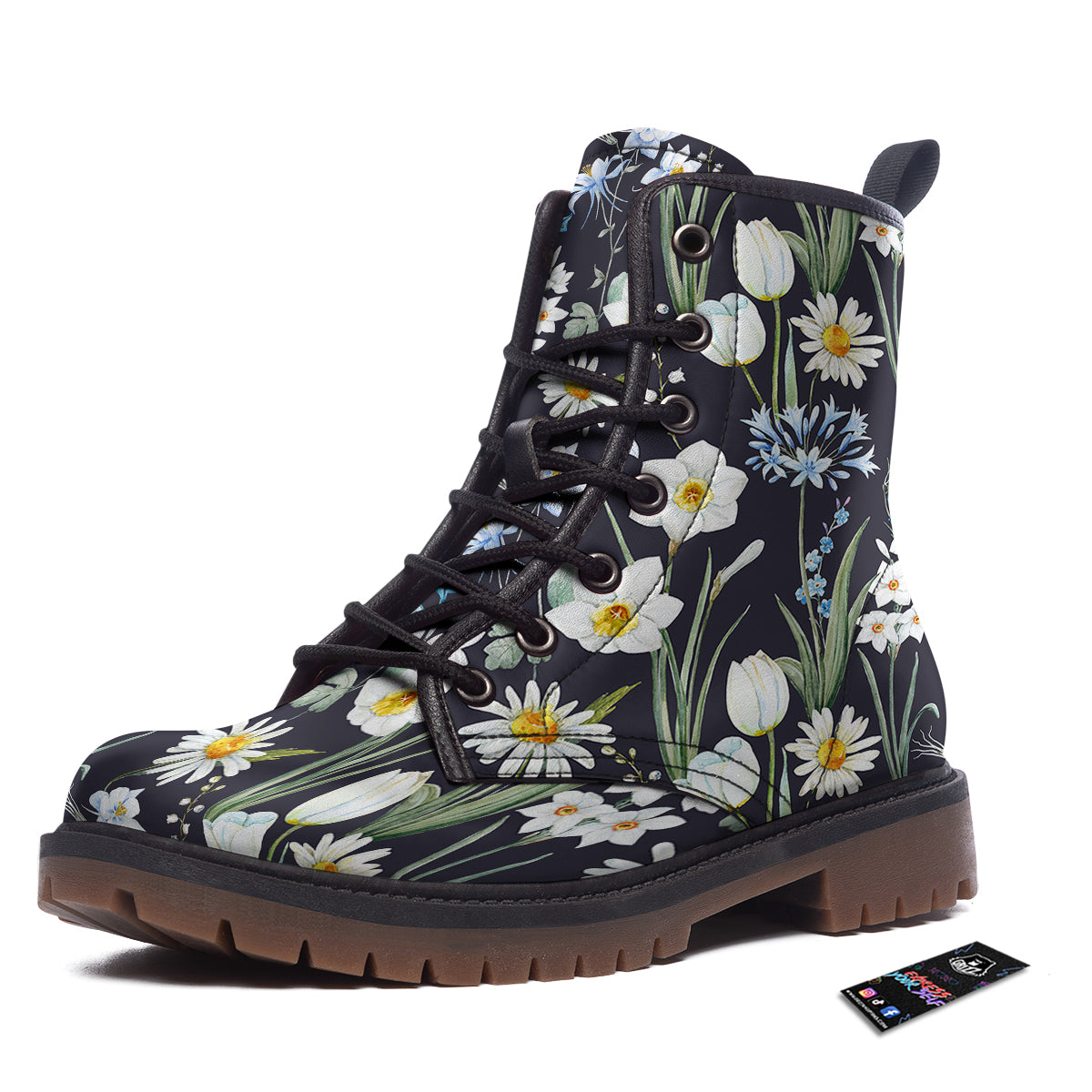 Flower White Daffodil Print Pattern Work Boots-grizzshop