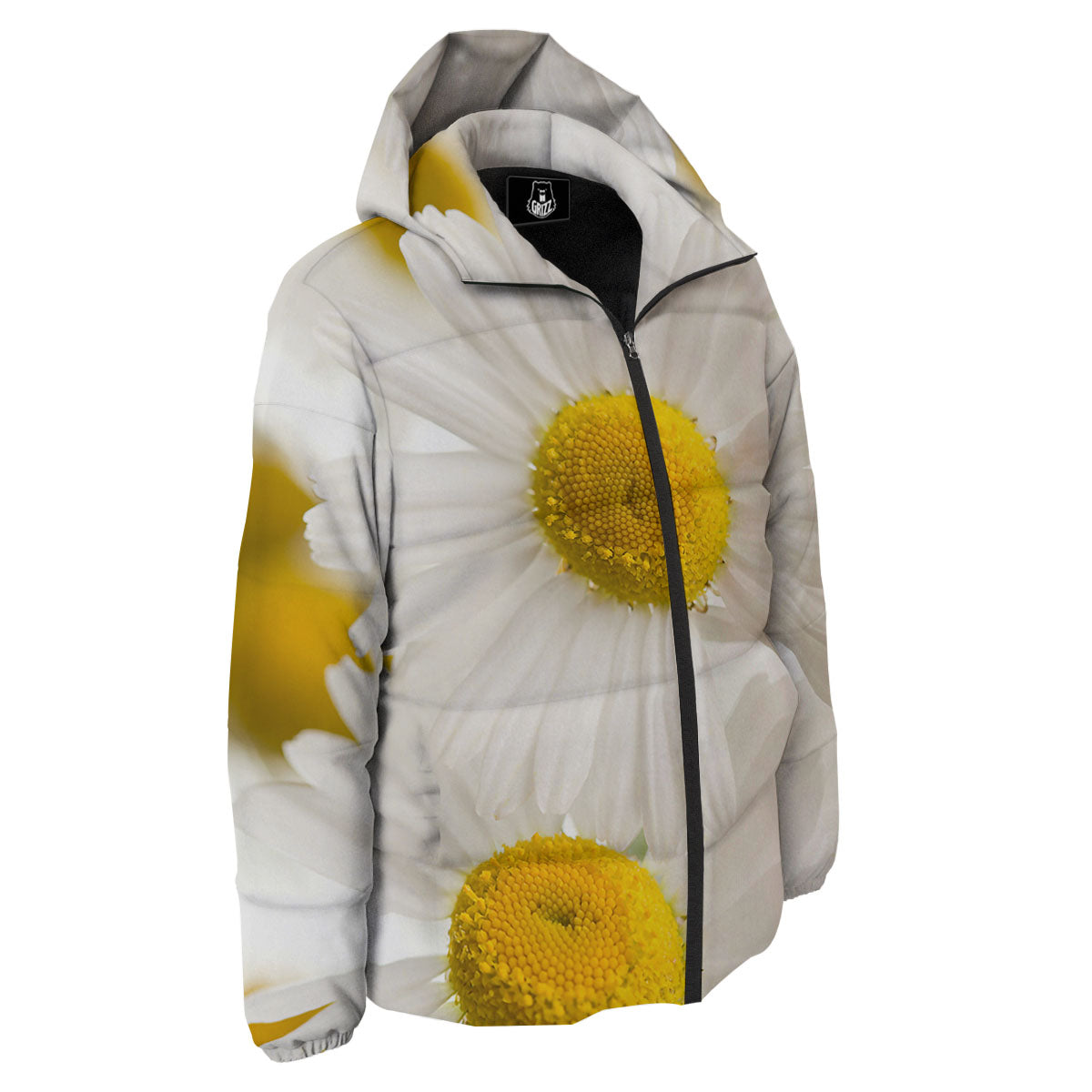 Flower White Daisy Print Down Jacket-grizzshop