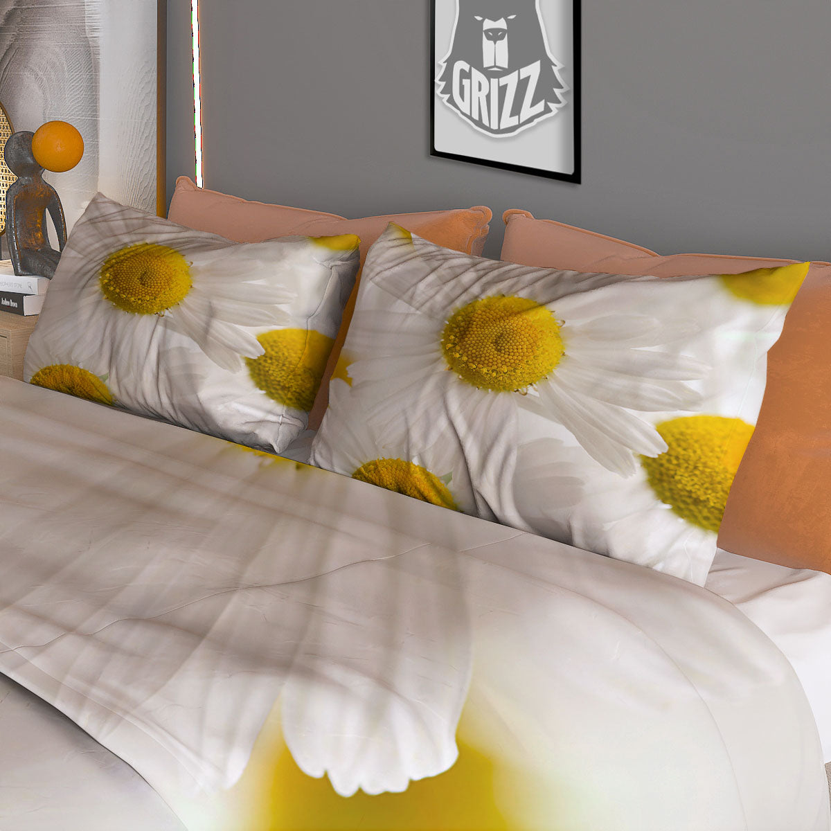 Flower White Daisy Print Duvet Cover Bedding Set
