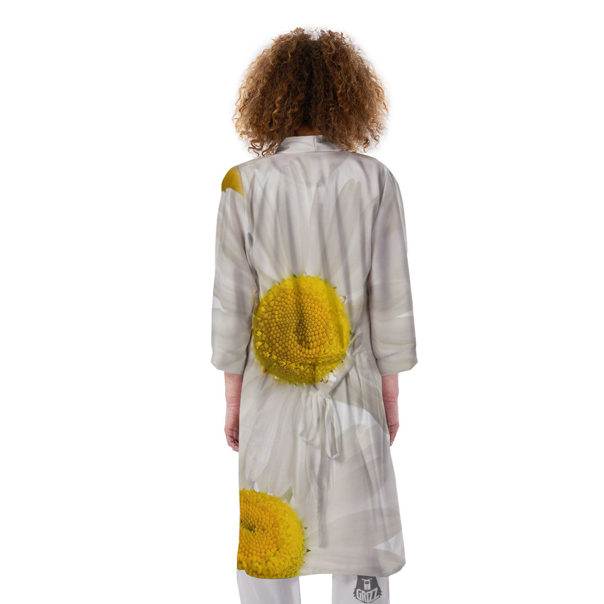 Flower White Daisy Print Kimono-grizzshop
