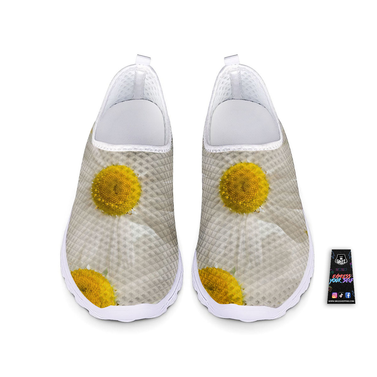 Flower White Daisy Print Nurse Shoes-grizzshop