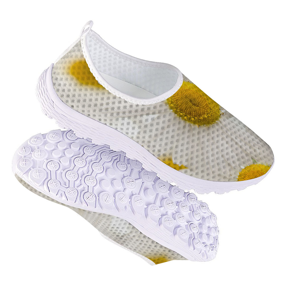 Flower White Daisy Print Nurse Shoes-grizzshop