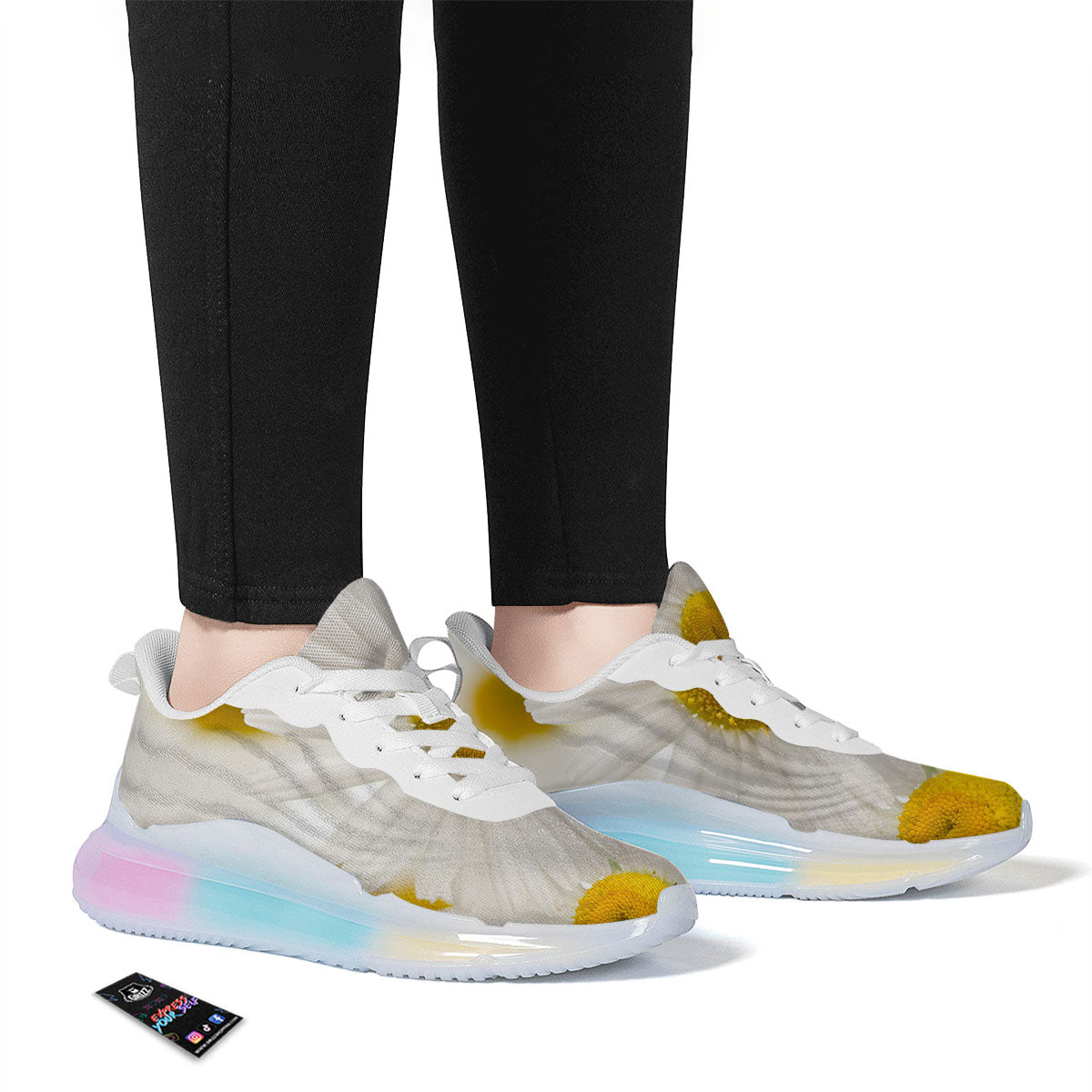 Flower White Daisy Print Running Sneakers-grizzshop