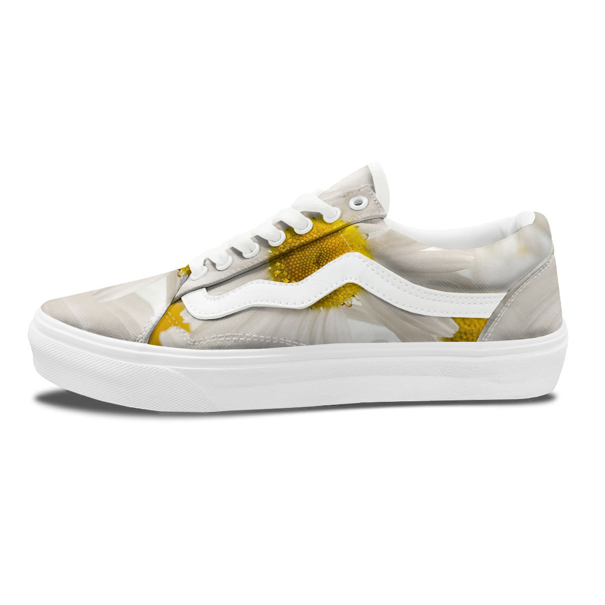 Flower White Daisy Print Skate Shoes-grizzshop