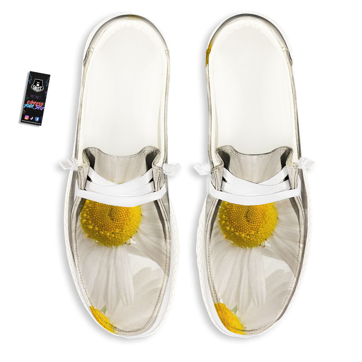 Flower White Daisy Print White Loafers-grizzshop