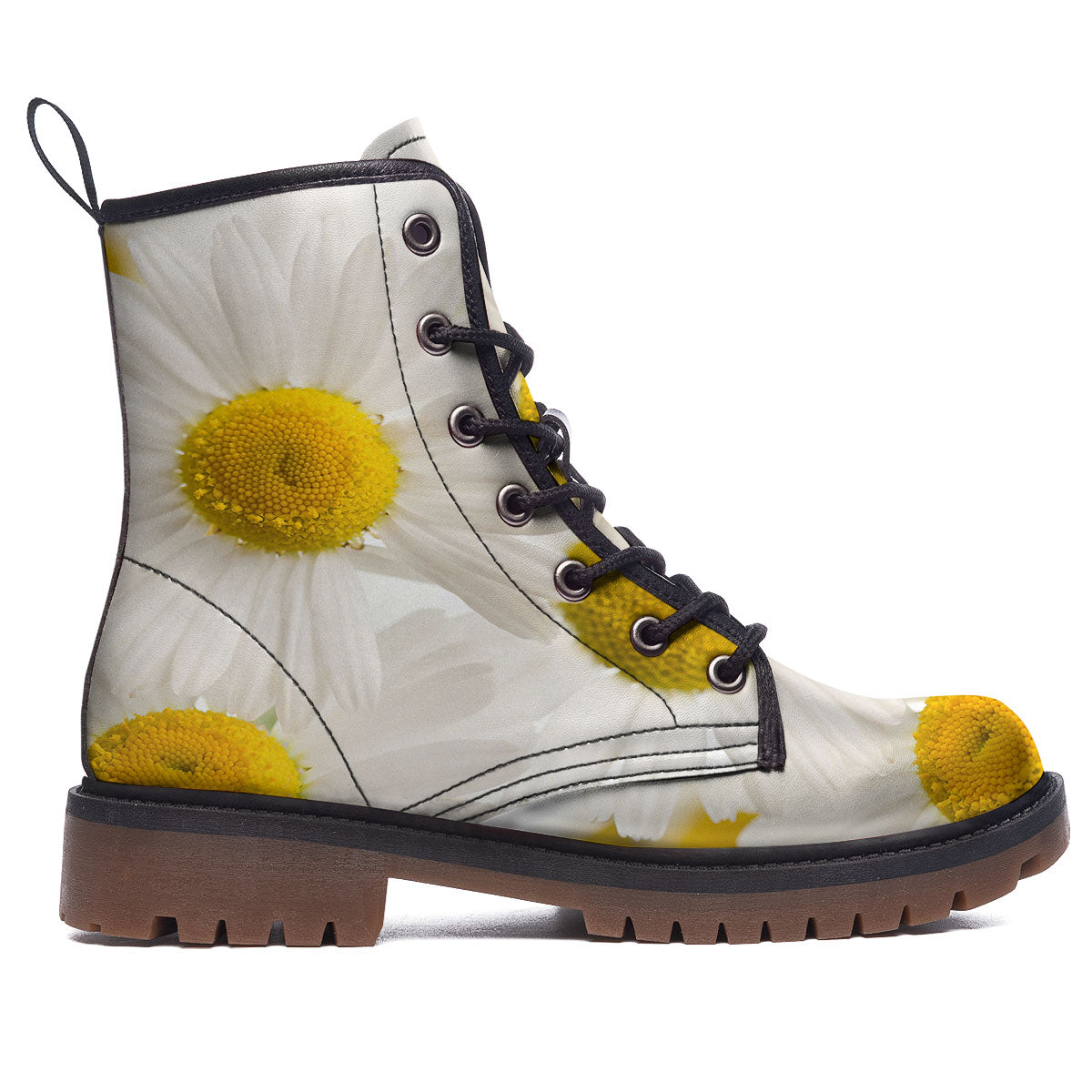 Flower White Daisy Print Work Boots-grizzshop