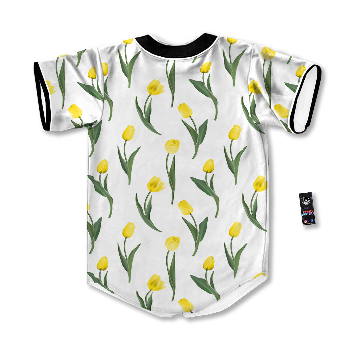 Flower Yellow Tulip White Print Pattern Baseball Jersey-grizzshop