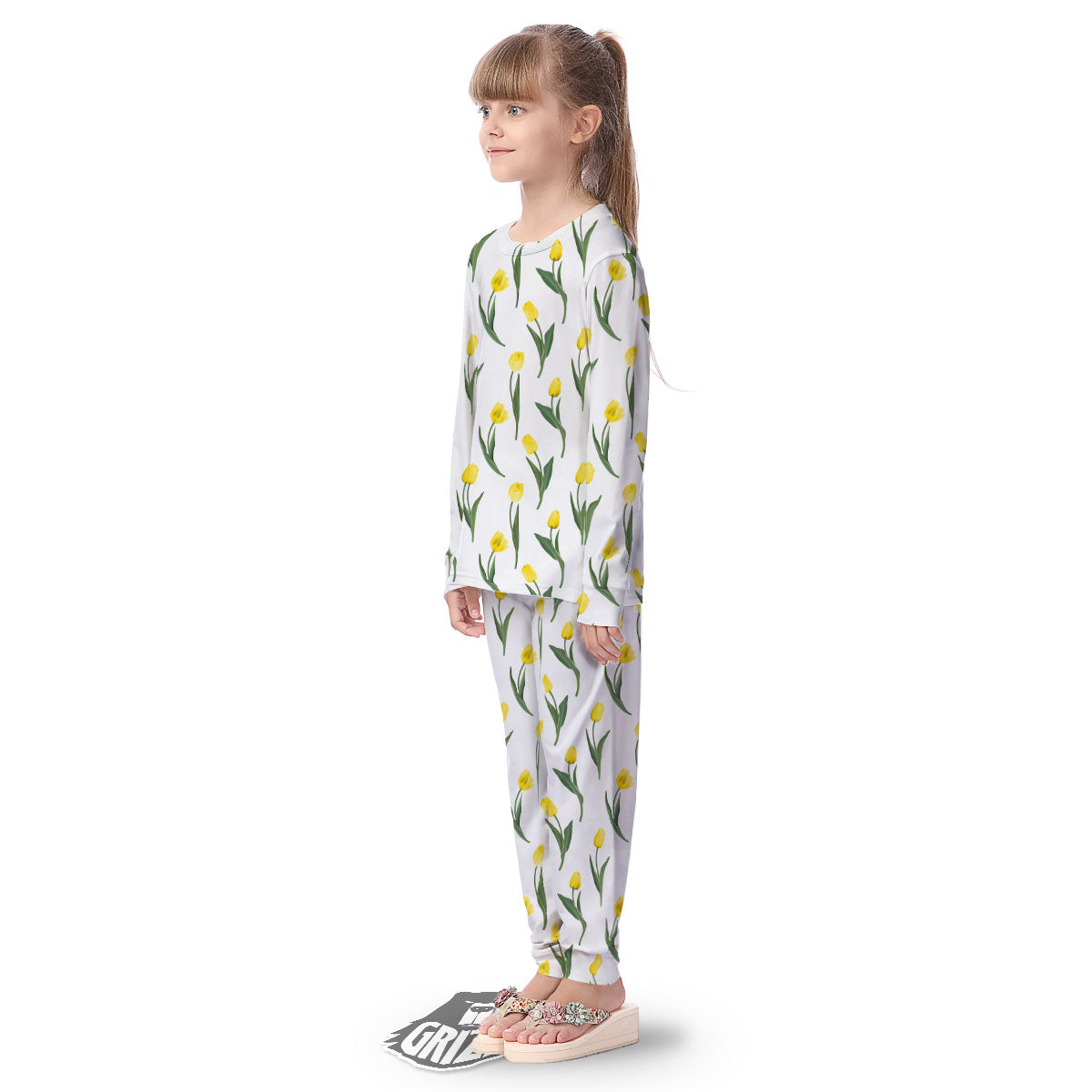 Flower Yellow Tulip White Print Pattern Kid's Pajamas-grizzshop