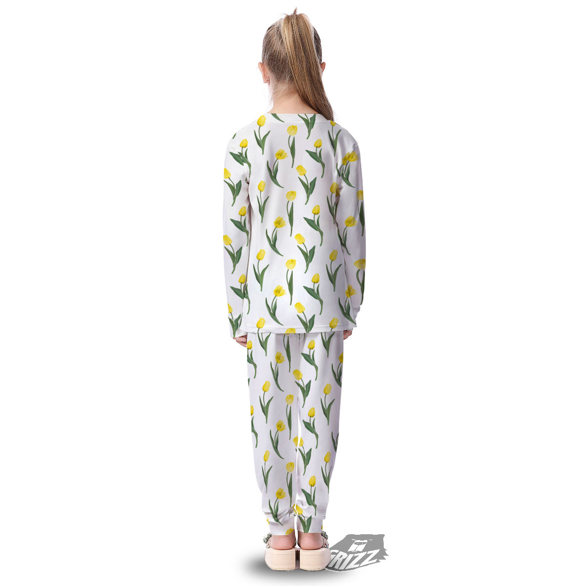 Flower Yellow Tulip White Print Pattern Kid's Pajamas-grizzshop