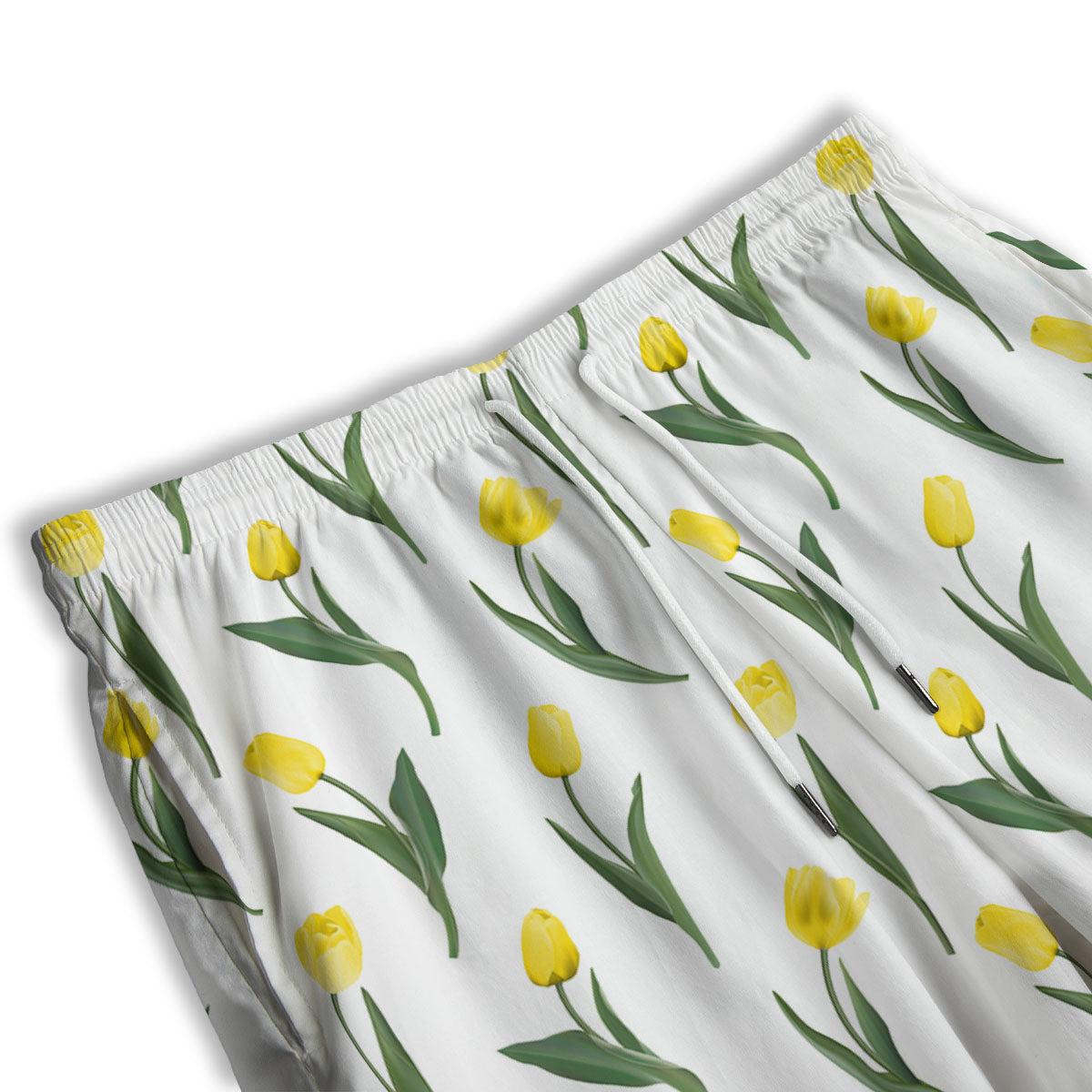 Flower Yellow Tulip White Print Pattern Men's Athletic Shorts-grizzshop