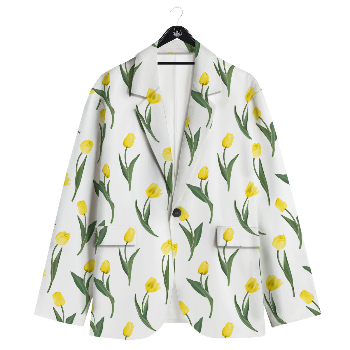 Flower Yellow Tulip White Print Pattern Men's Sport Coat-grizzshop
