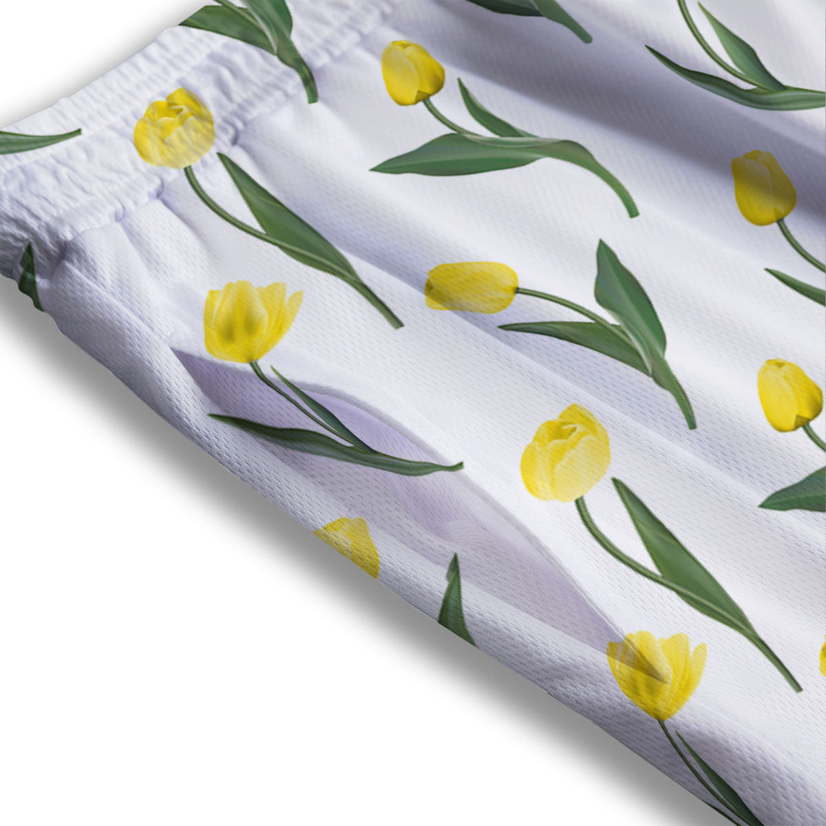 Flower Yellow Tulip White Print Pattern Mesh Shorts-grizzshop