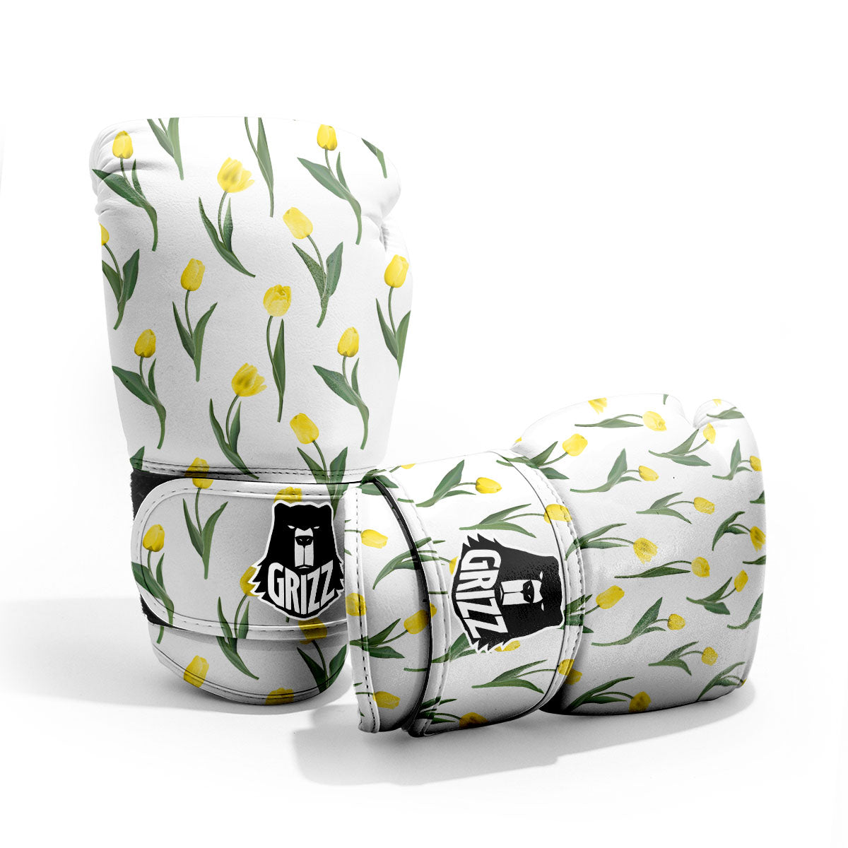 Flower Yellow Tulip White Print Pattern Sparring Gloves-grizzshop