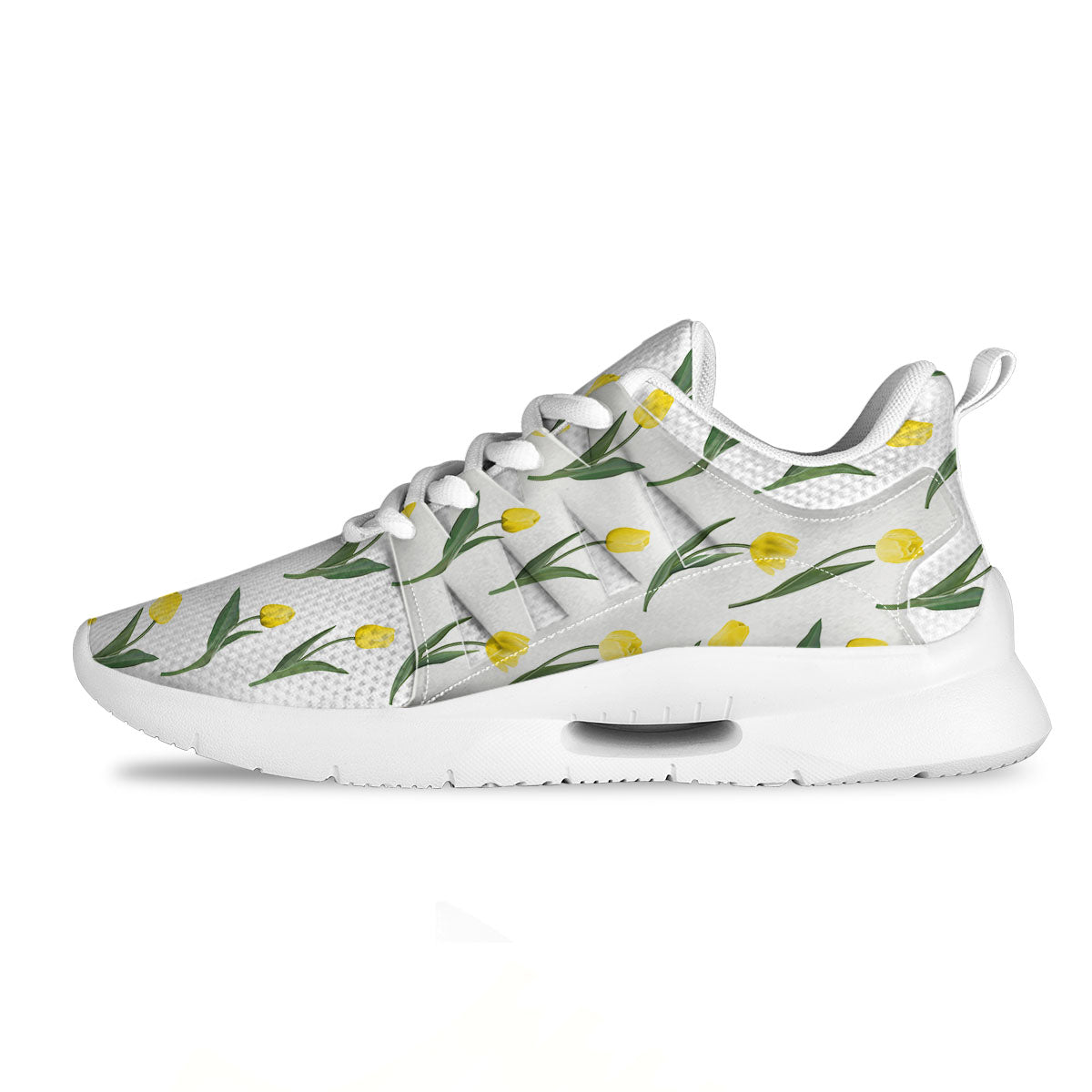 Flower Yellow Tulip White Print Pattern Tennis Shoes-grizzshop