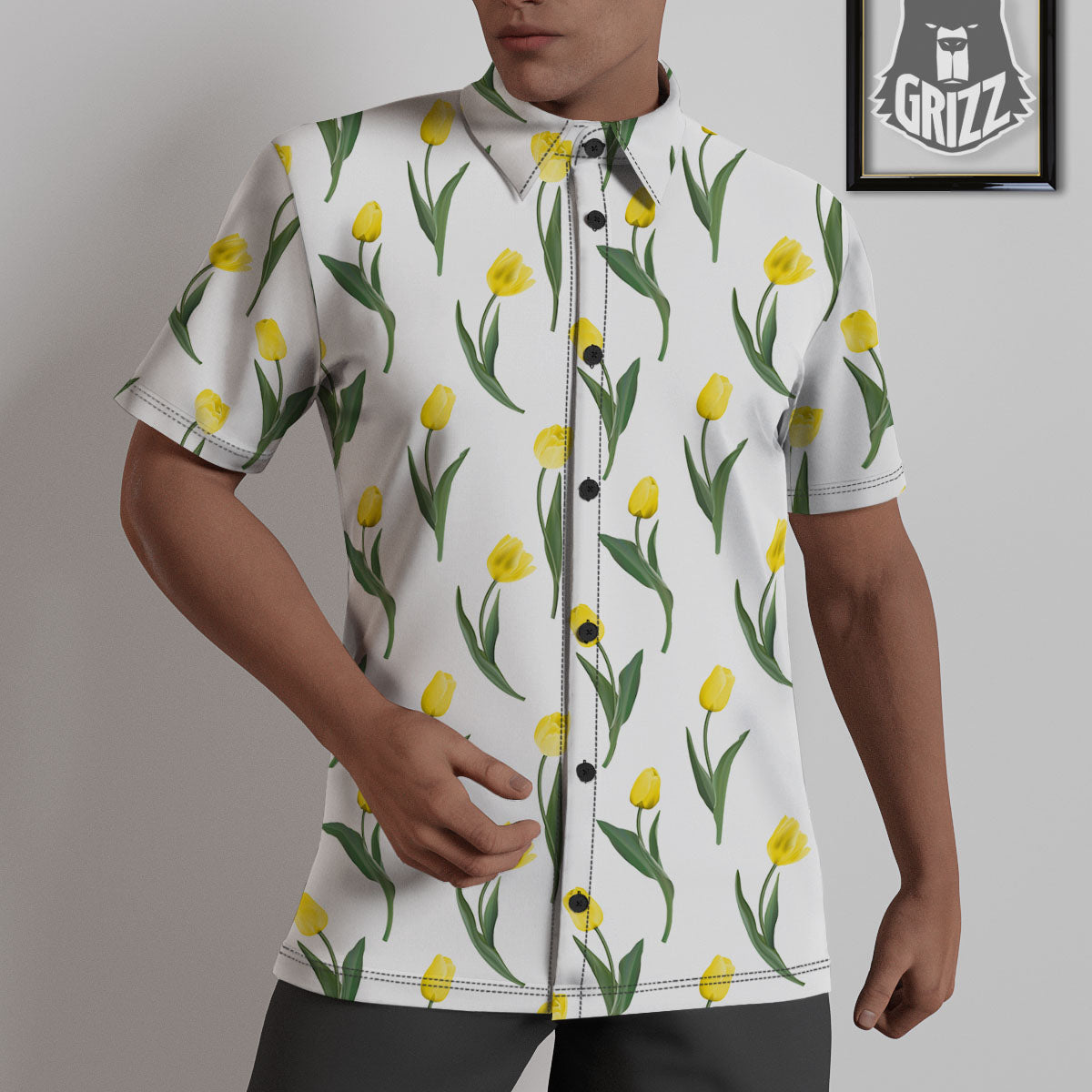 Flower Yellow Tulip White Print Pattern Untucked Shirts-grizzshop